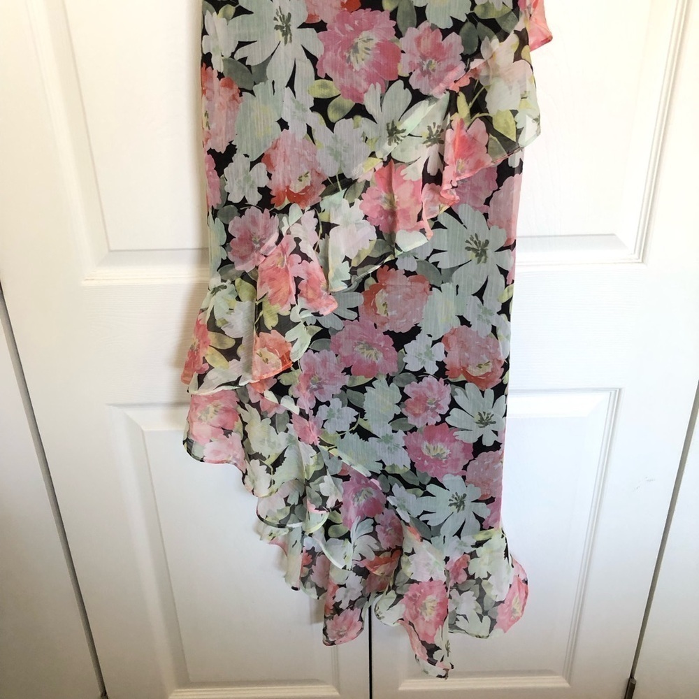 Black Floral Zara Chiffon Midi Dress Size M - Picture 4 of 9